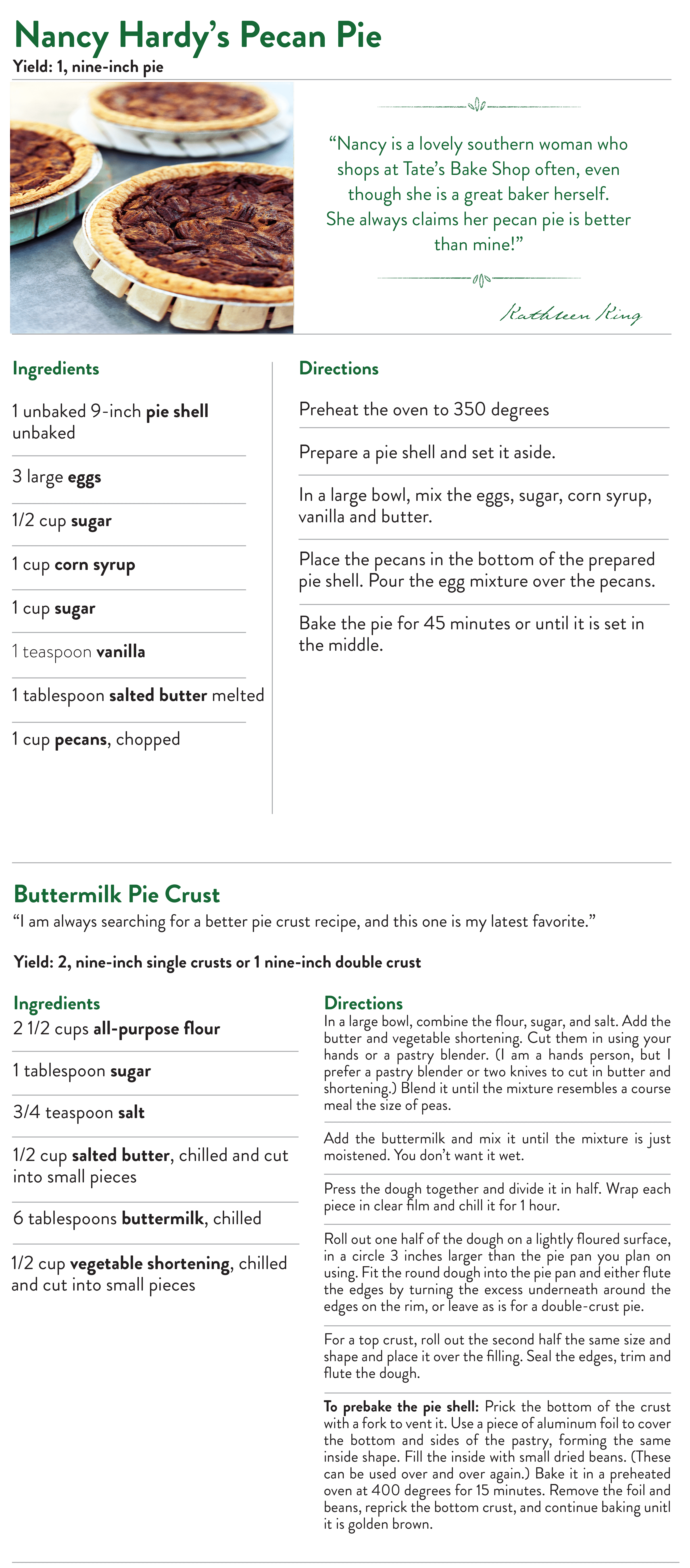 Nancy Hardy's Pecan Pie Recipe