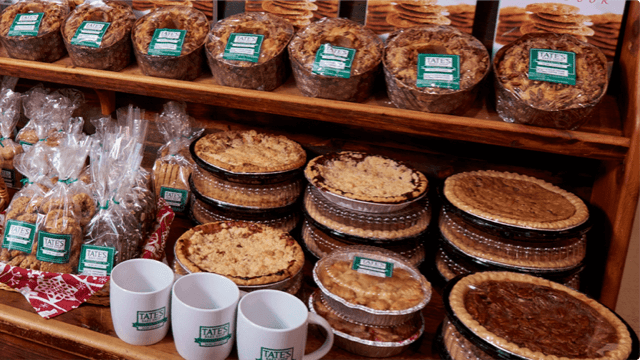 Shelves of pies and desserts